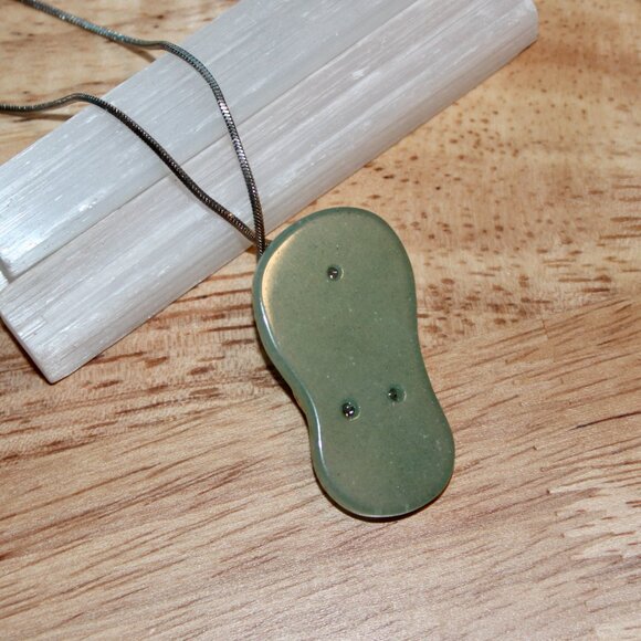 Natural Stone Sandal Flip Flop Beach Pendant Necklace Blue Green Stone - Picture 3 of 4